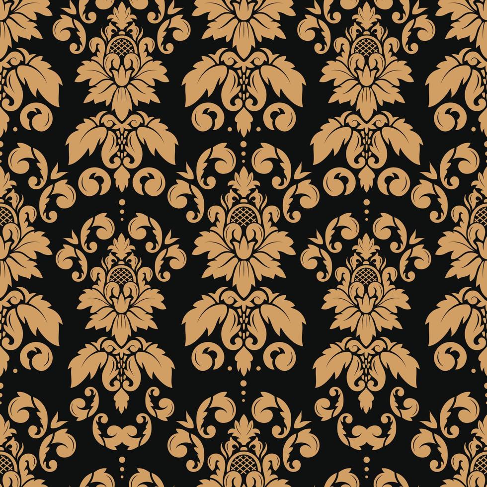 damast- sömlös mönster. guld lyx elegant blommig prydnad. klassisk barock dekor för tapet, textil, inbjudan vektor bakgrund