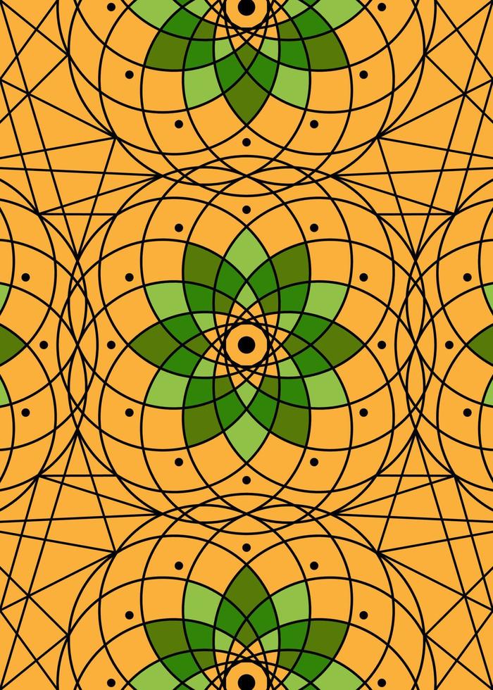 utsäde av liv symbol helig geometri mall. geometrisk mystiker mandala av alkemi esoterisk blomma av liv mönster. vektor textur gudomlig lotus meditativ amulett isolerat på orange bakgrund