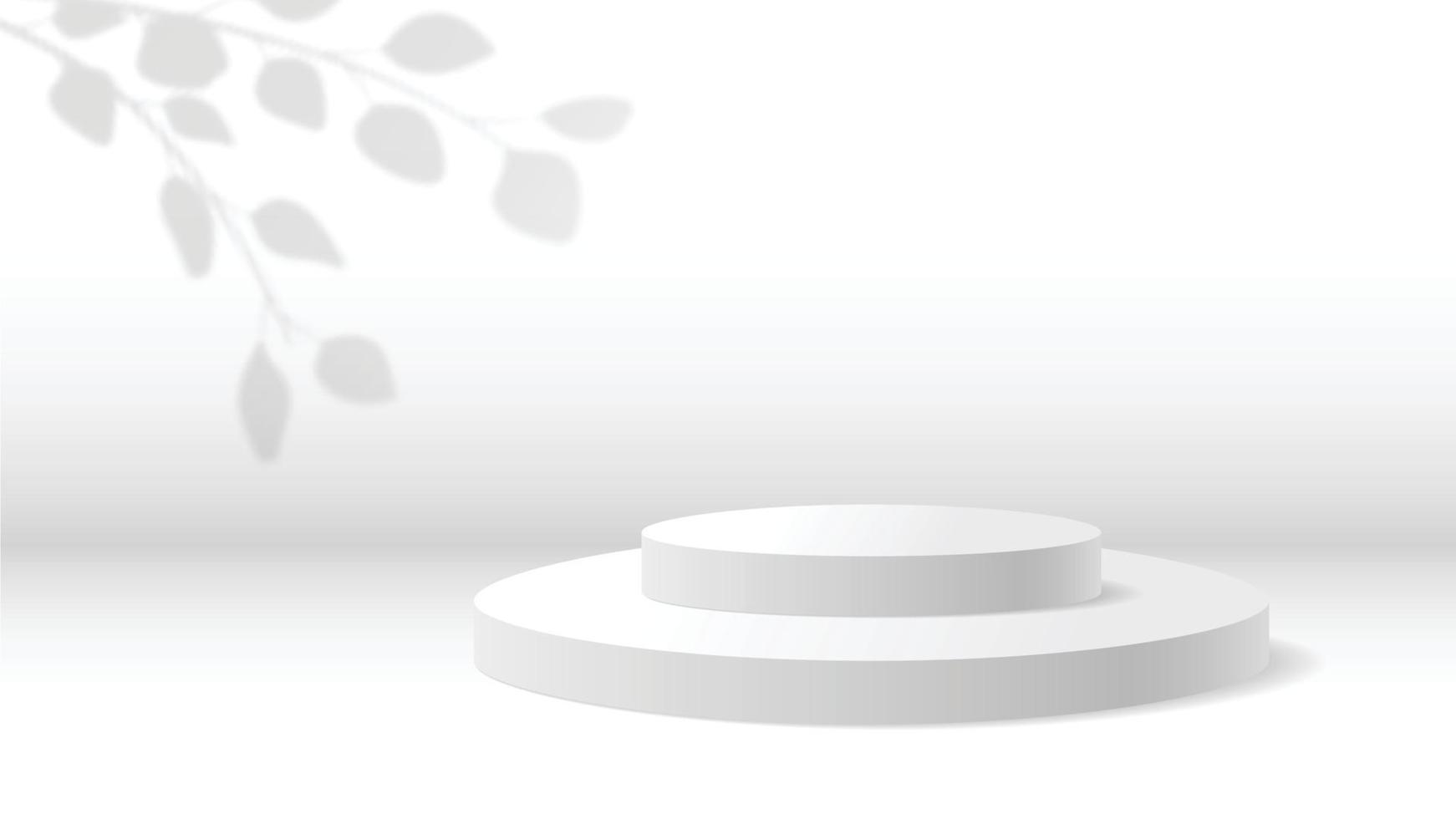 realistisch 3d Podium Hintergrund, Produkt Anzeige mit Blätter Schatten. Weiß minimal Szene zum Produkte Präsentationen Vektor Illustration