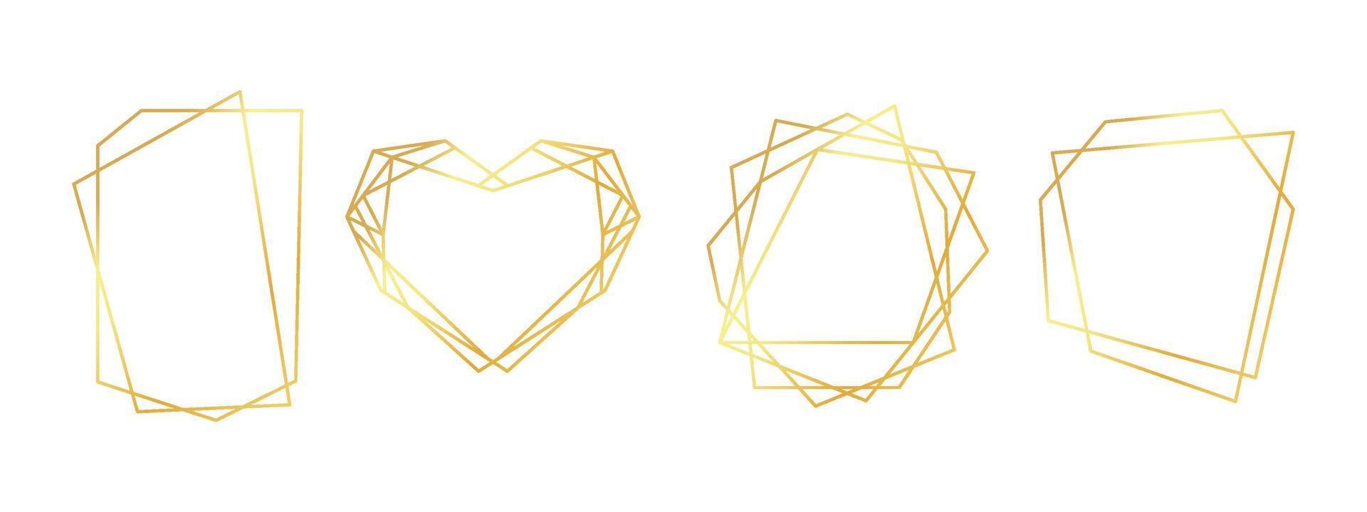 golden polygonal Grenzen. geometrisch Hochzeit Frames isoliert auf Weiß Hintergrund vektor