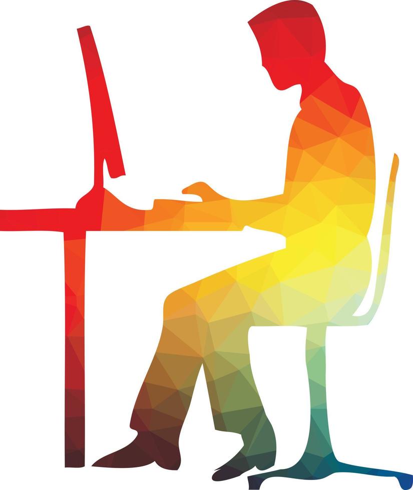 Silhouette von ein Mann Sitzung im das Büro vektor