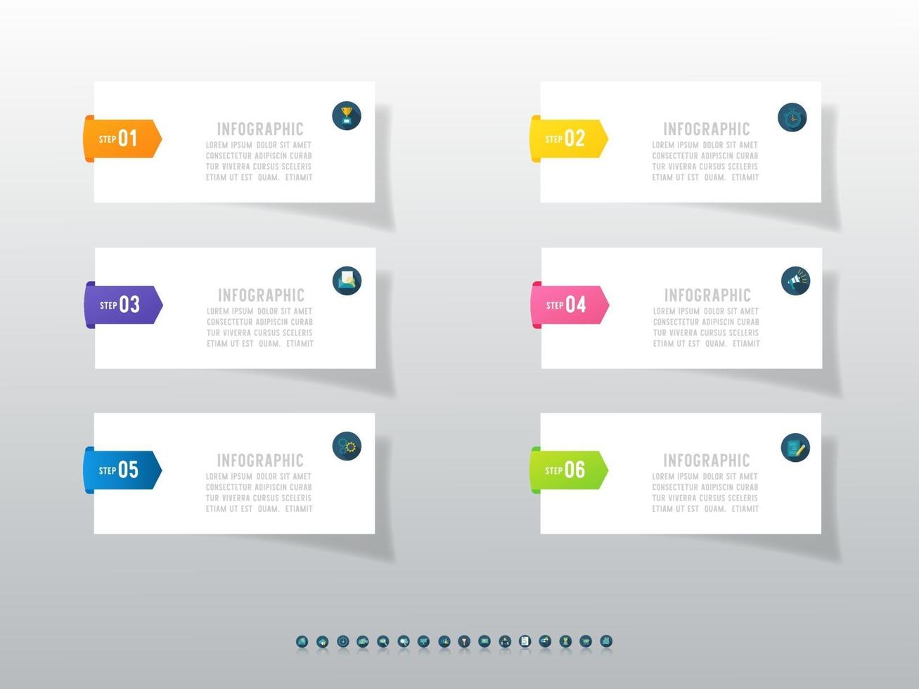 Business Timeline Infografiken Vorlage mit sechs Optionen auf grauem Hintergrund. vektor