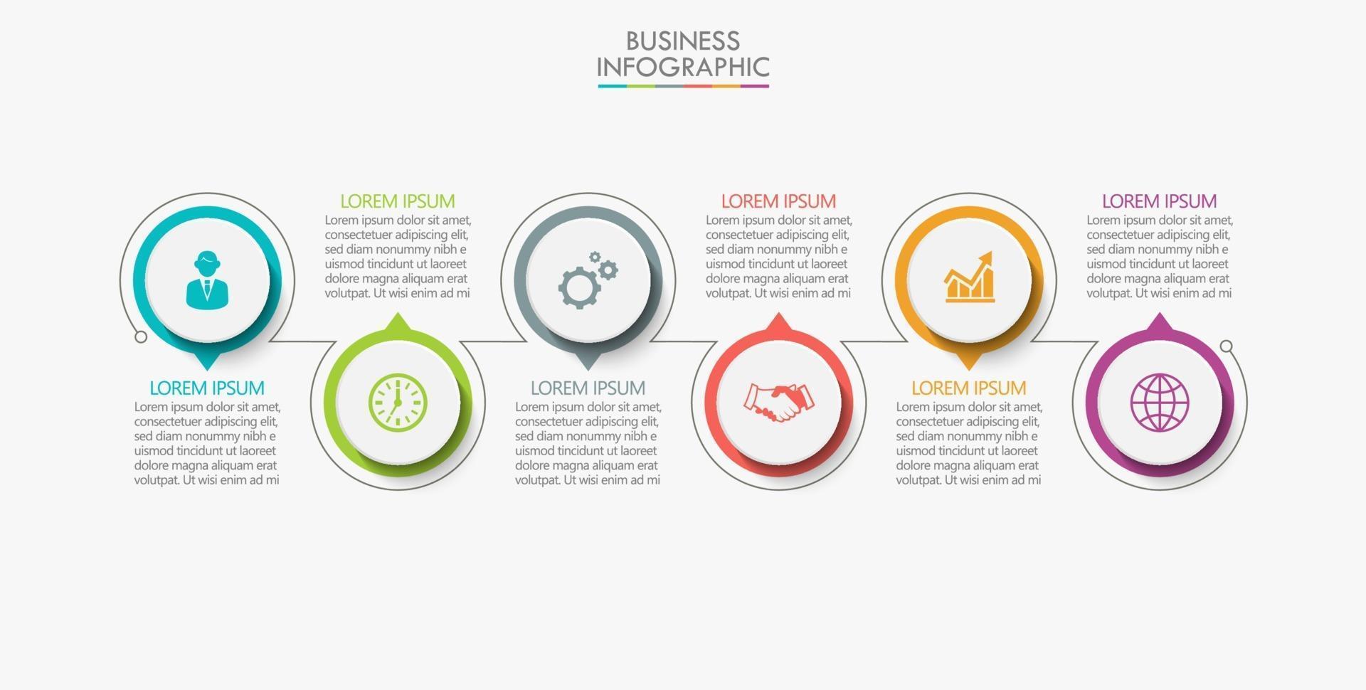 infographic tunn linje designmall med 6 alternativ vektor