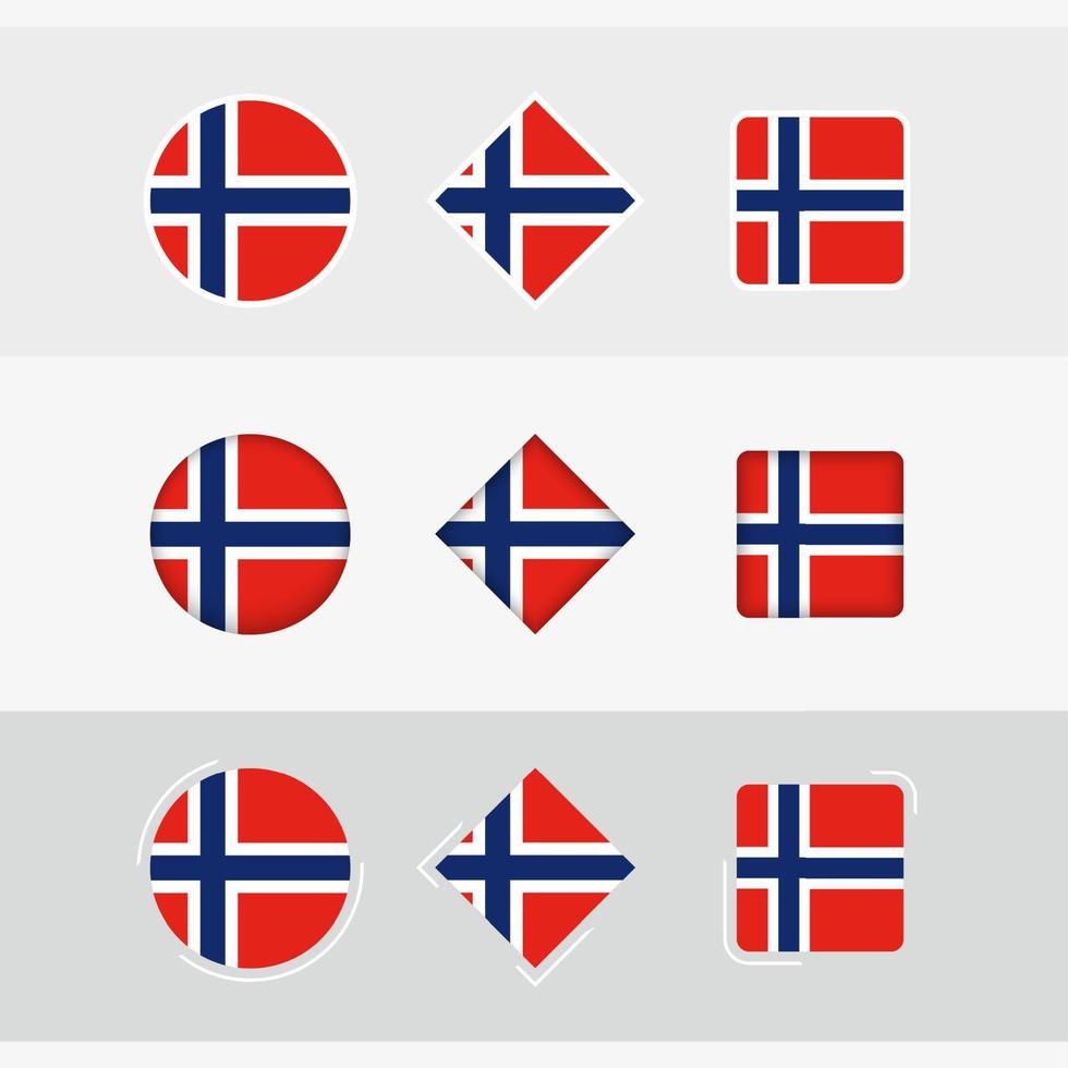 Norge flagga ikoner uppsättning, vektor flagga av Norge.