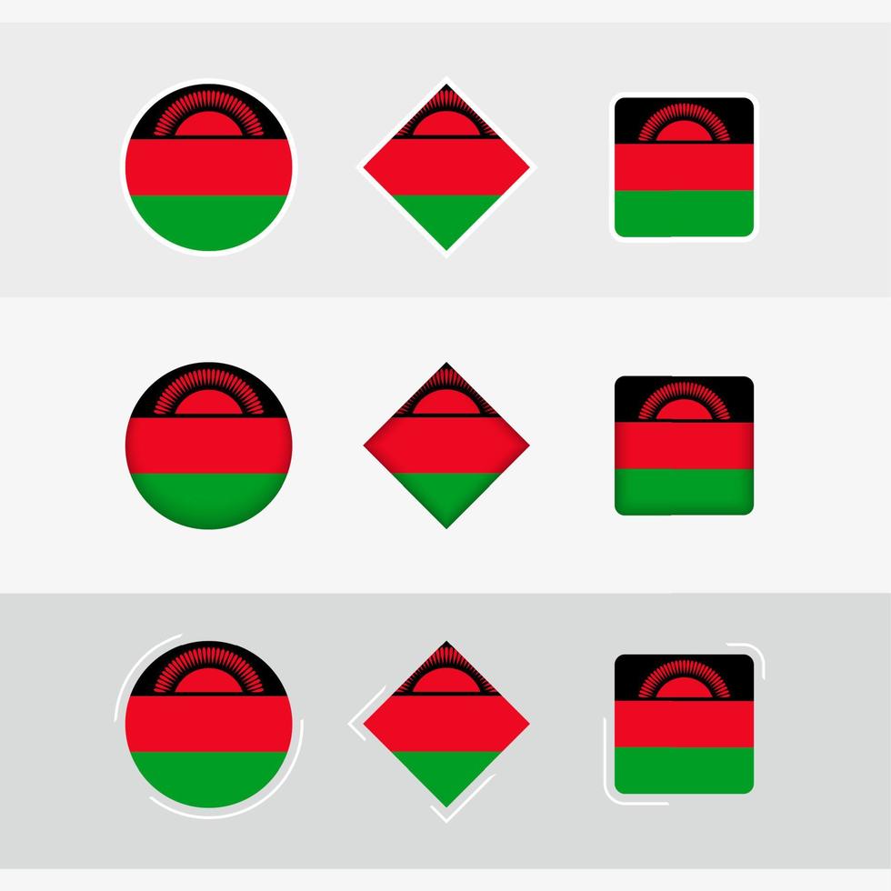 malawi flagga ikoner uppsättning, vektor flagga av malawi.