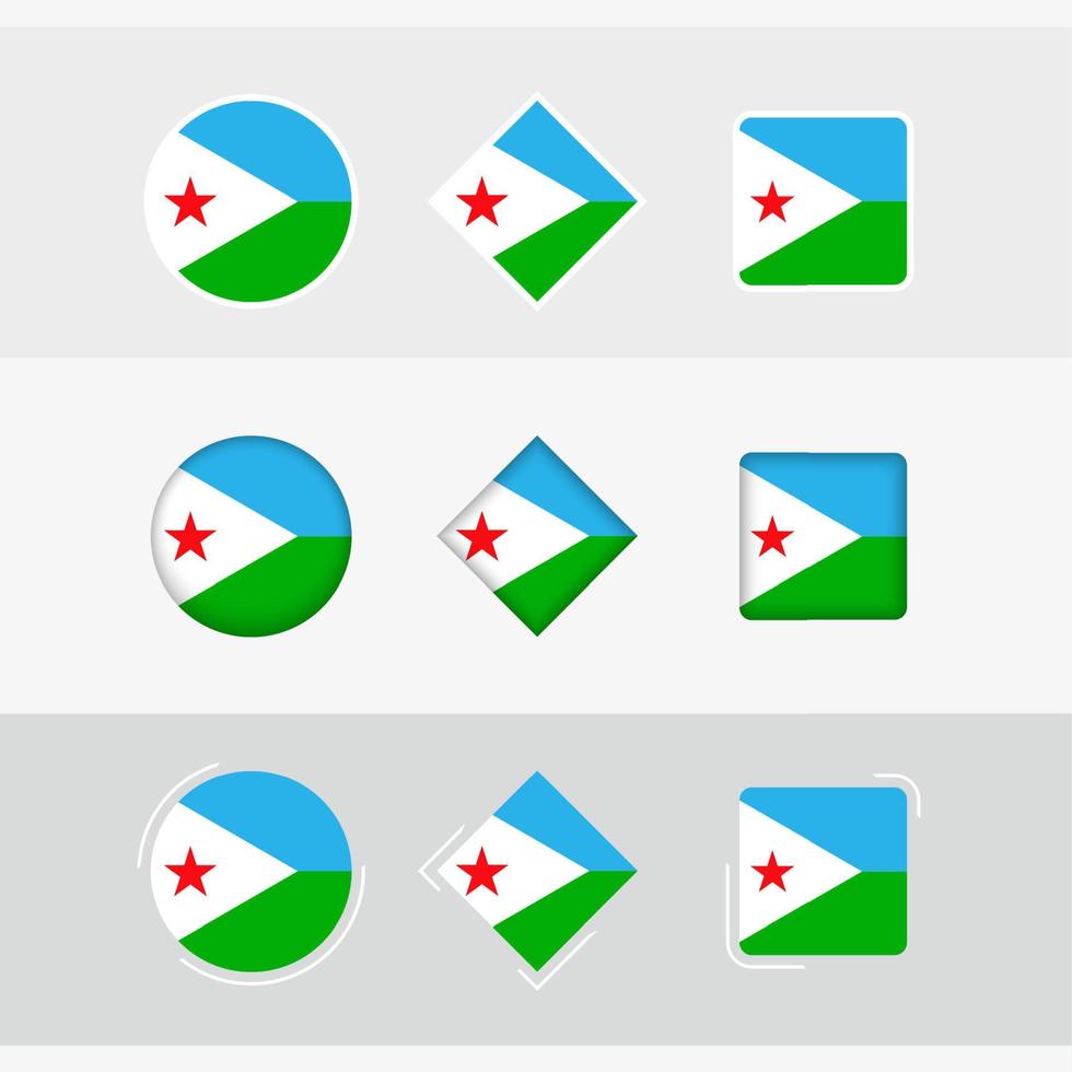 djibouti flagga ikoner uppsättning, vektor flagga av djibouti.