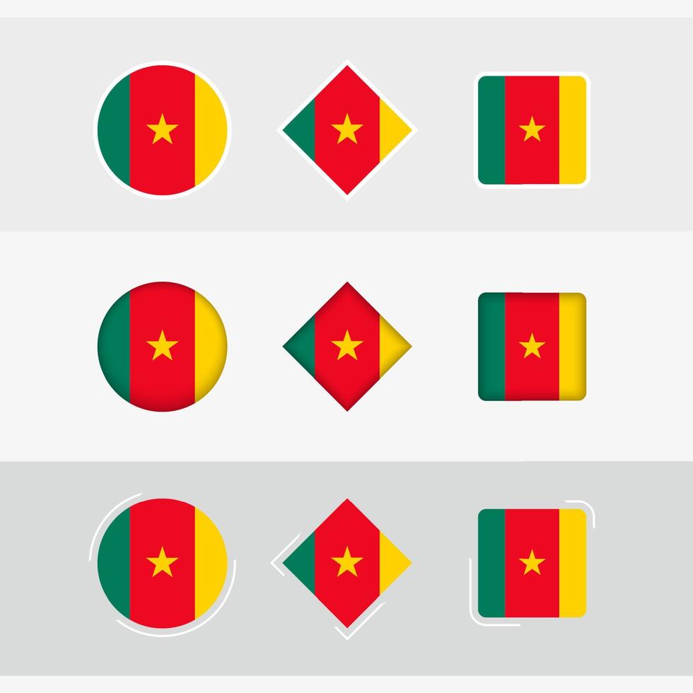 cameroon flagga ikoner uppsättning, vektor flagga av Kamerun.