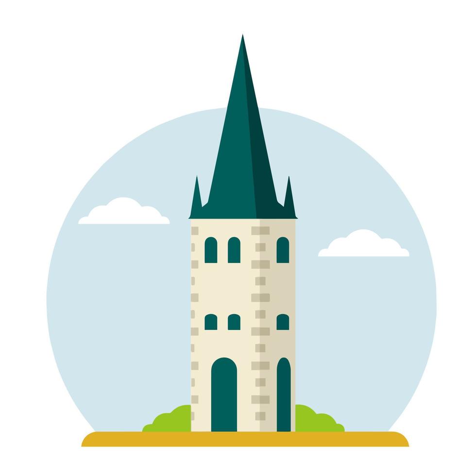 st. olaf kyrka. gammal historisk europeisk stad. kristen tempel. vit torn. element av medeltida stad med hus och röd tak. estniska turist attraktion i tallinn. vektor