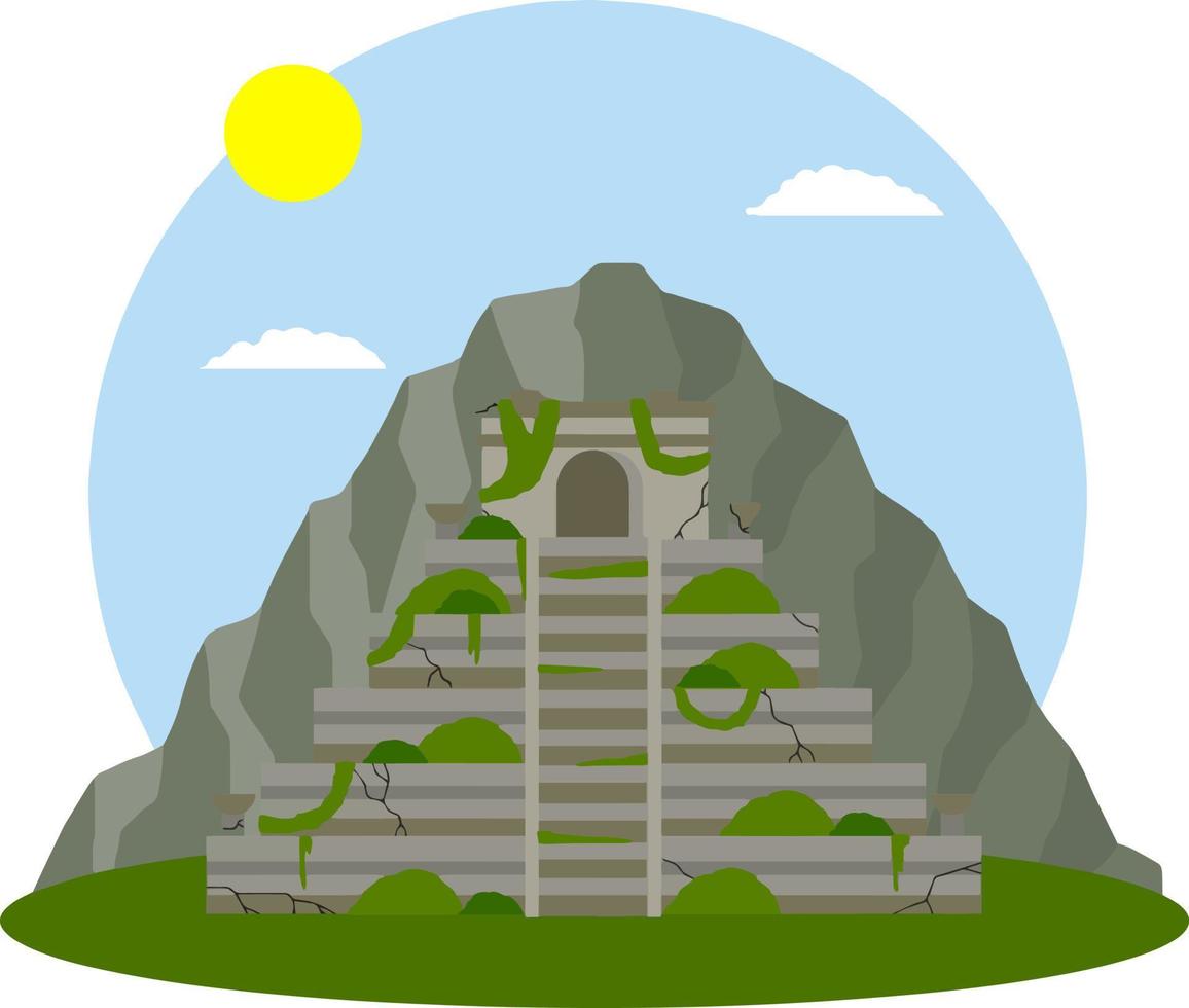 mayan pyramid. gammal amerikan kultur. byggnad i grön djungel. turist attraktion av Mexiko. stegad övergiven tempel. ett gammal mystisk civilisation. tecknad serie platt illustration vektor