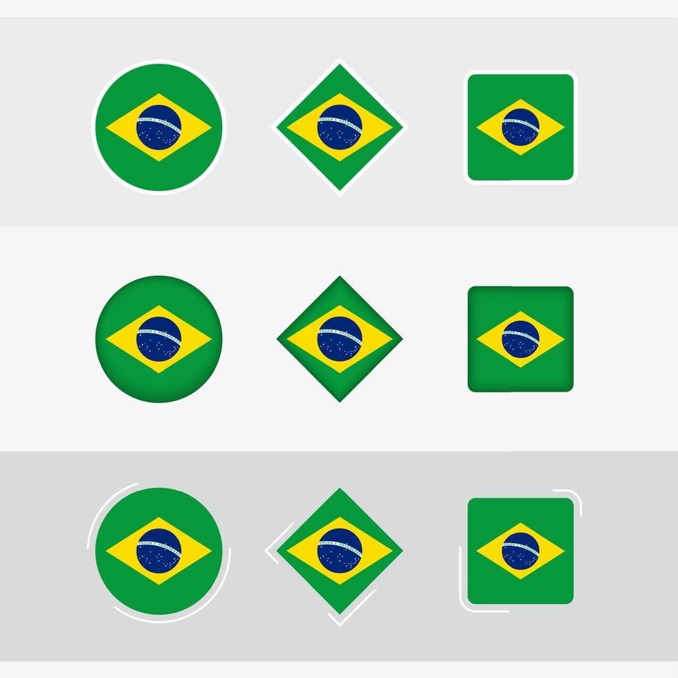 Brasilien flagga ikoner uppsättning, vektor flagga av Brasilien.