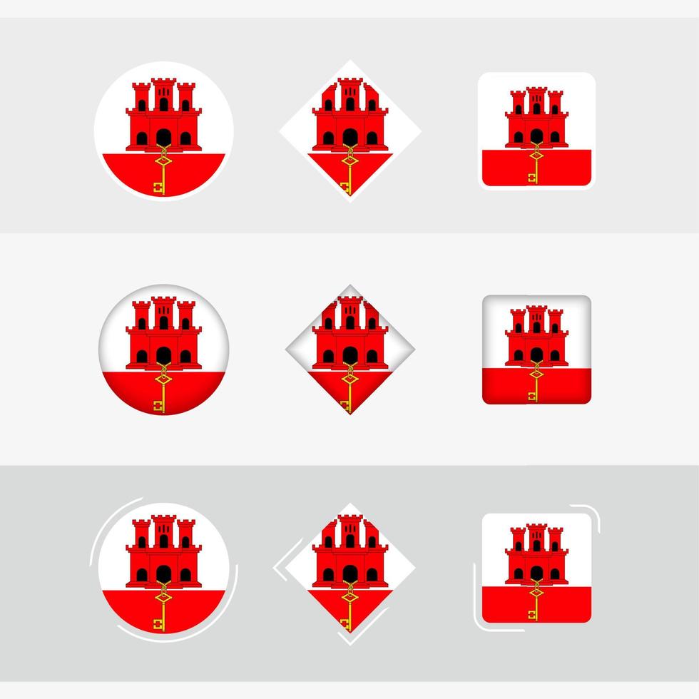 gibraltar flagga ikoner uppsättning, vektor flagga av gibraltar.