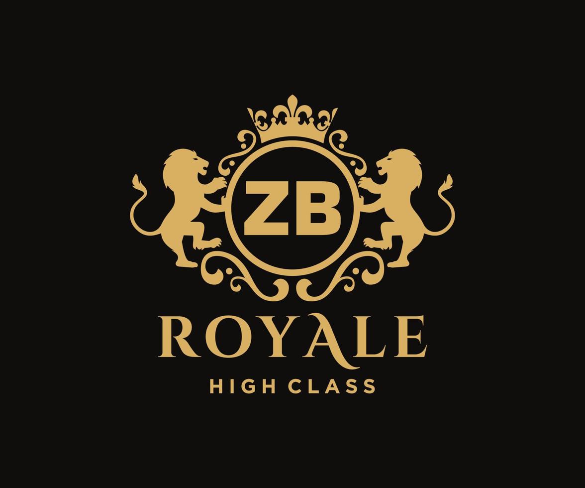 gyllene brev zb mall logotyp lyx guld brev med krona. monogram alfabet . skön kunglig initialer brev. vektor