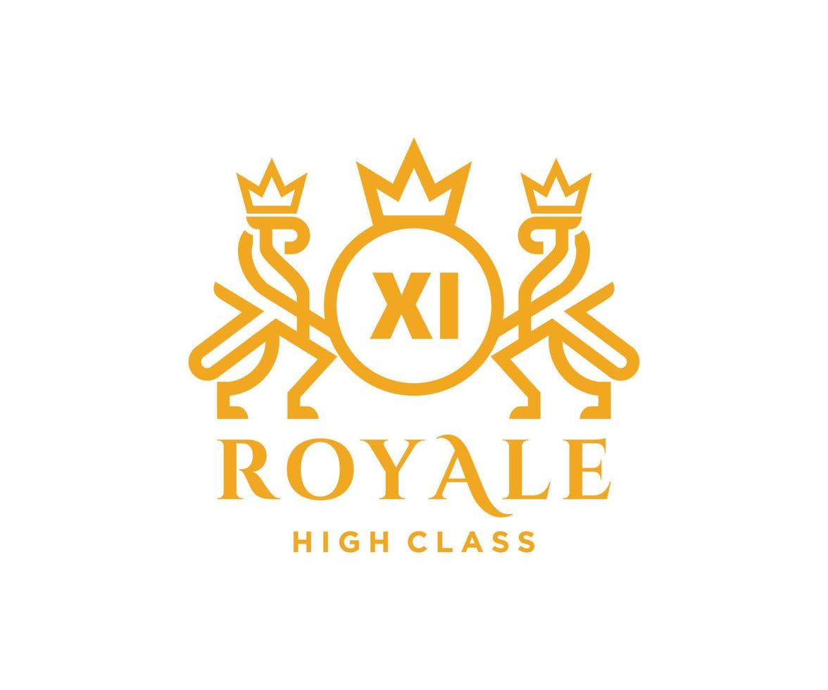 gyllene brev xi mall logotyp lyx guld brev med krona. monogram alfabet . skön kunglig initialer brev. vektor