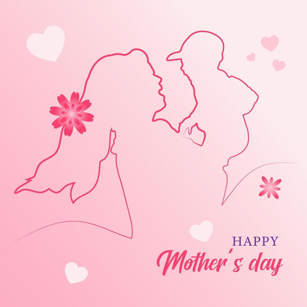 mors dag platt vektor illustration med mamma och unge för social media posta kort och baner