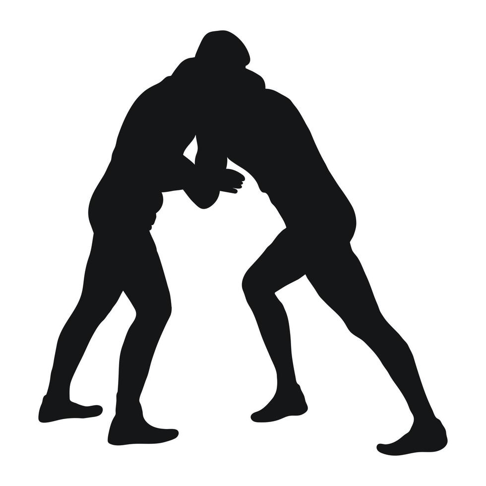 Vektor schwarz Silhouette von ein Ringer Athlet im Ringen, Duell, Streit, Kampf, bekämpfen. greco römisch, Freistil Ringen, kriegerisch Kunst, Sportlichkeit.