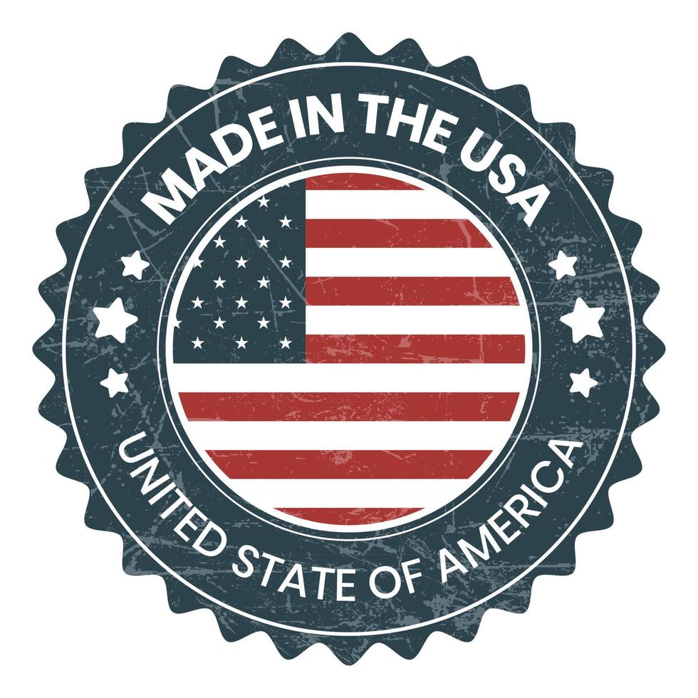 tillverkad i USA bricka, tillverkad i de USA emblem, amerikan flagga, tillverkad i USA täta, ikoner, märka, stämpel, klistermärke, stjärna vektor illustration design för företag och försäljning med grunge textur