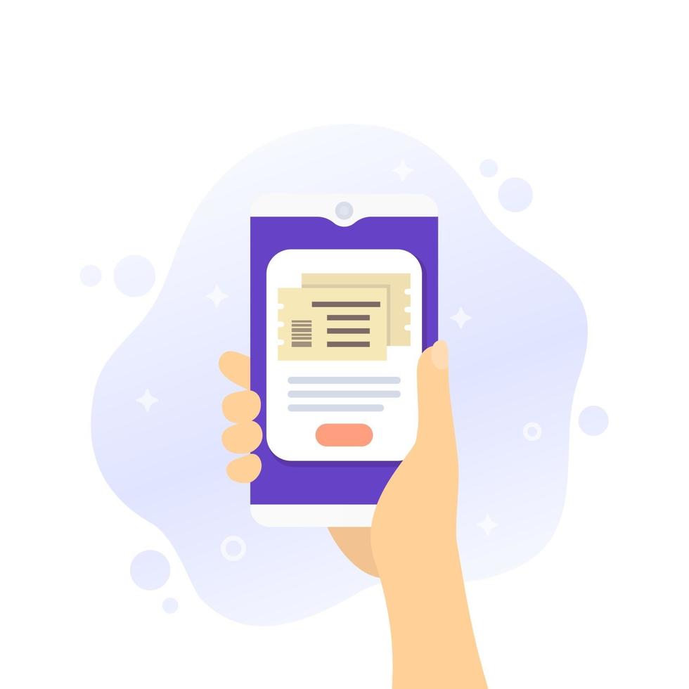 köp biljetter online med telefon, mobilapp vektor