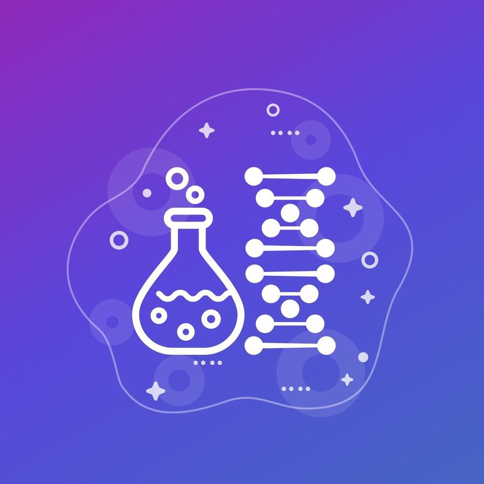 Ikone der Biotechnologie und Gentests mit Laborglas und DNA, Vektor