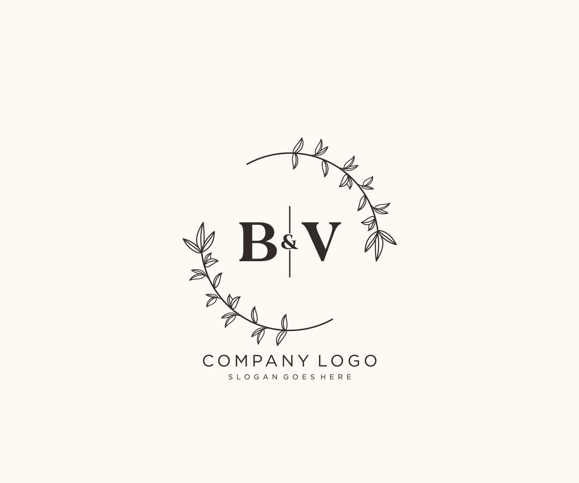 första bv brev skön blommig feminin redigerbar förhandsgjord monoline logotyp lämplig för spa salong hud hår skönhet boutique och kosmetisk företag. vektor