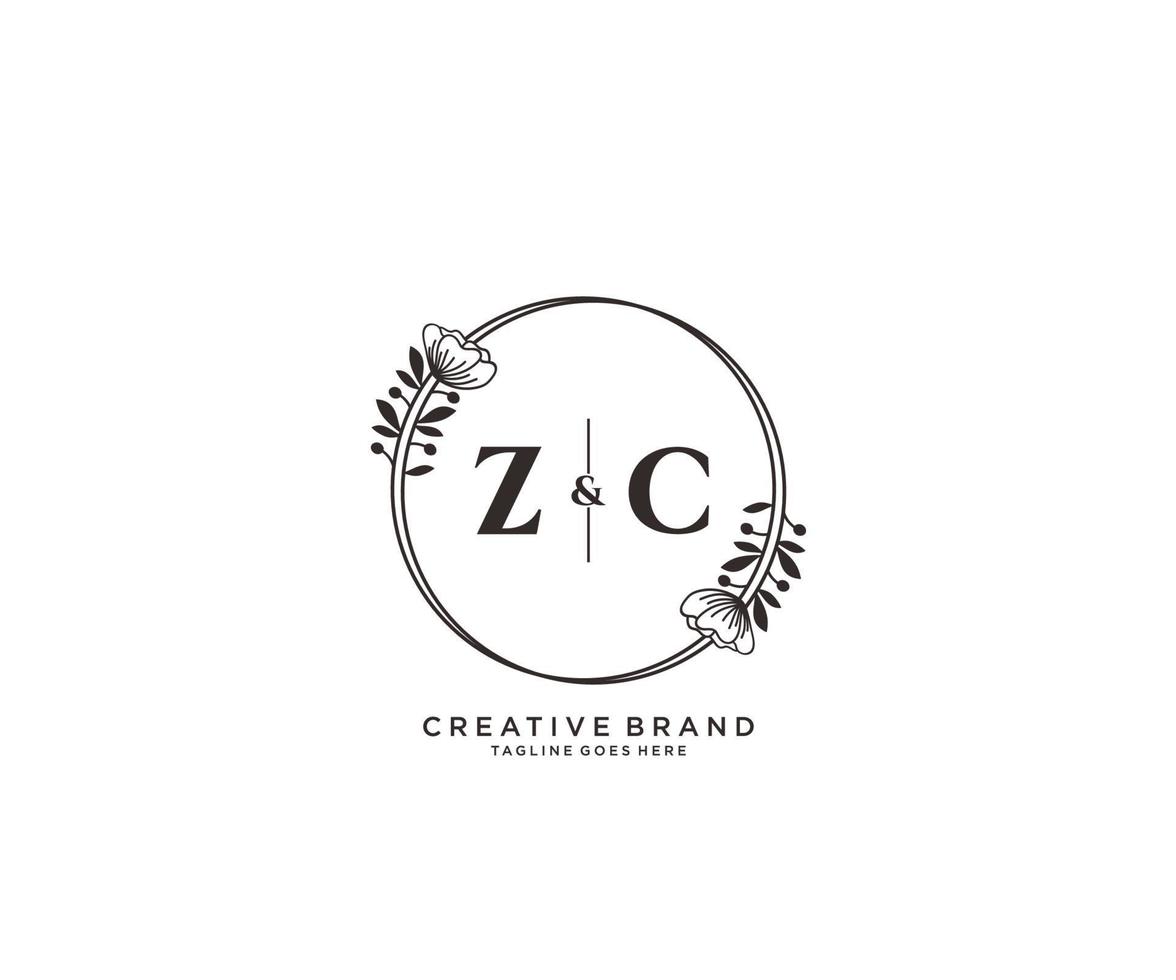första zc brev hand dragen feminin och blommig botanisk logotyp lämplig för spa salong hud hår skönhet boutique och kosmetisk företag. vektor
