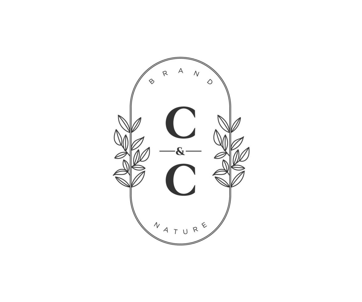 första cc brev skön blommig feminin redigerbar förhandsgjord monoline logotyp lämplig för spa salong hud hår skönhet boutique och kosmetisk företag. vektor