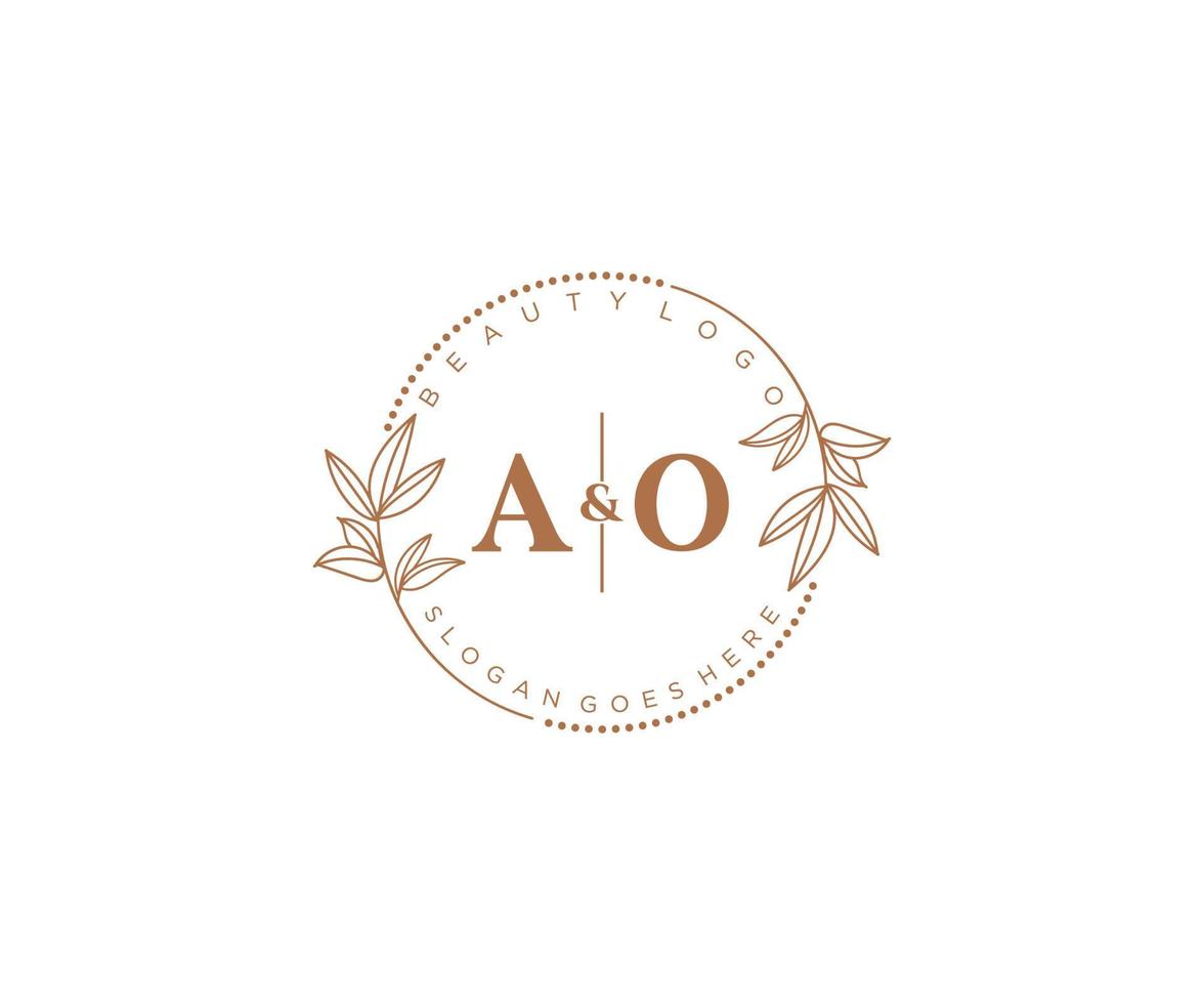 första ao brev skön blommig feminin redigerbar förhandsgjord monoline logotyp lämplig för spa salong hud hår skönhet boutique och kosmetisk företag. vektor