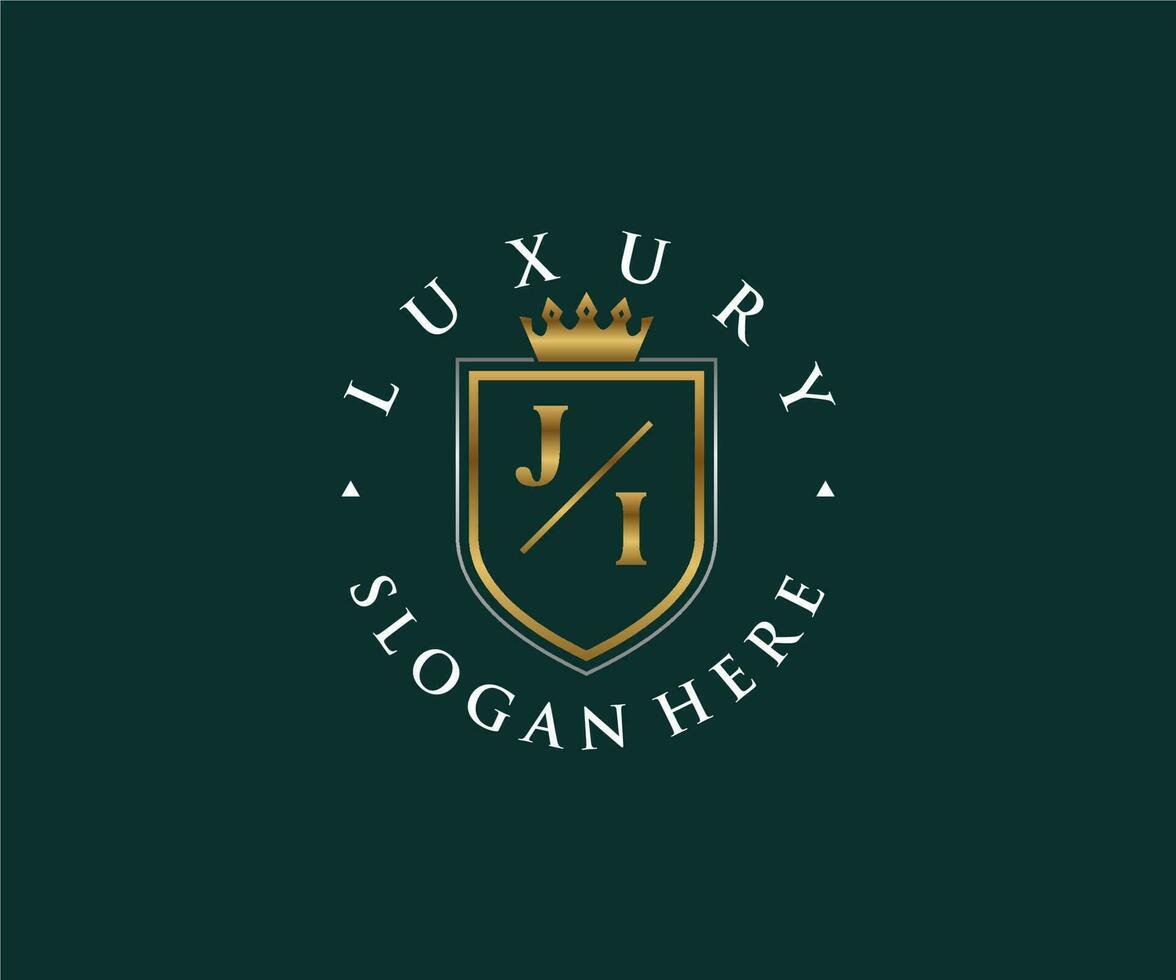 första ji brev kunglig lyx logotyp mall i vektor konst för restaurang, kungligheter, boutique, Kafé, hotell, heraldisk, Smycken, mode och Övrig vektor illustration.