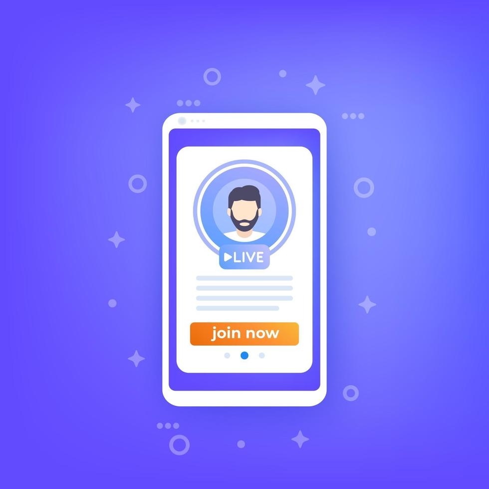 gå med live stream, mobilapp ui vektor