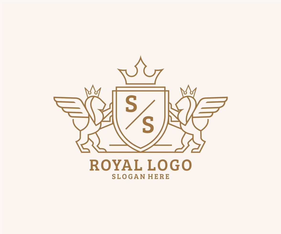 första ss brev lejon kunglig lyx heraldisk, vapen logotyp mall i vektor konst för restaurang, kungligheter, boutique, Kafé, hotell, heraldisk, Smycken, mode och Övrig vektor illustration.