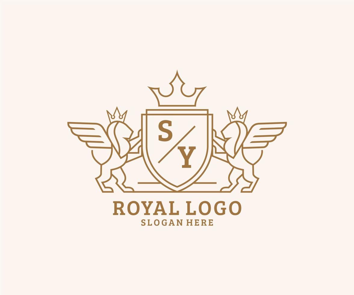 Initiale sy Brief Löwe königlich Luxus heraldisch, Wappen Logo Vorlage im Vektor Kunst zum Restaurant, Königtum, Boutique, Cafe, Hotel, heraldisch, Schmuck, Mode und andere Vektor Illustration.