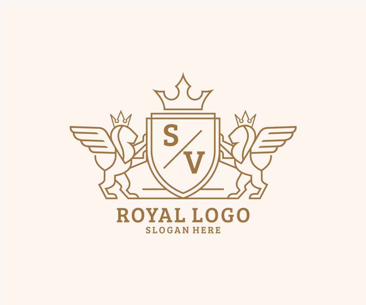 första sv brev lejon kunglig lyx heraldisk, vapen logotyp mall i vektor konst för restaurang, kungligheter, boutique, Kafé, hotell, heraldisk, Smycken, mode och Övrig vektor illustration.