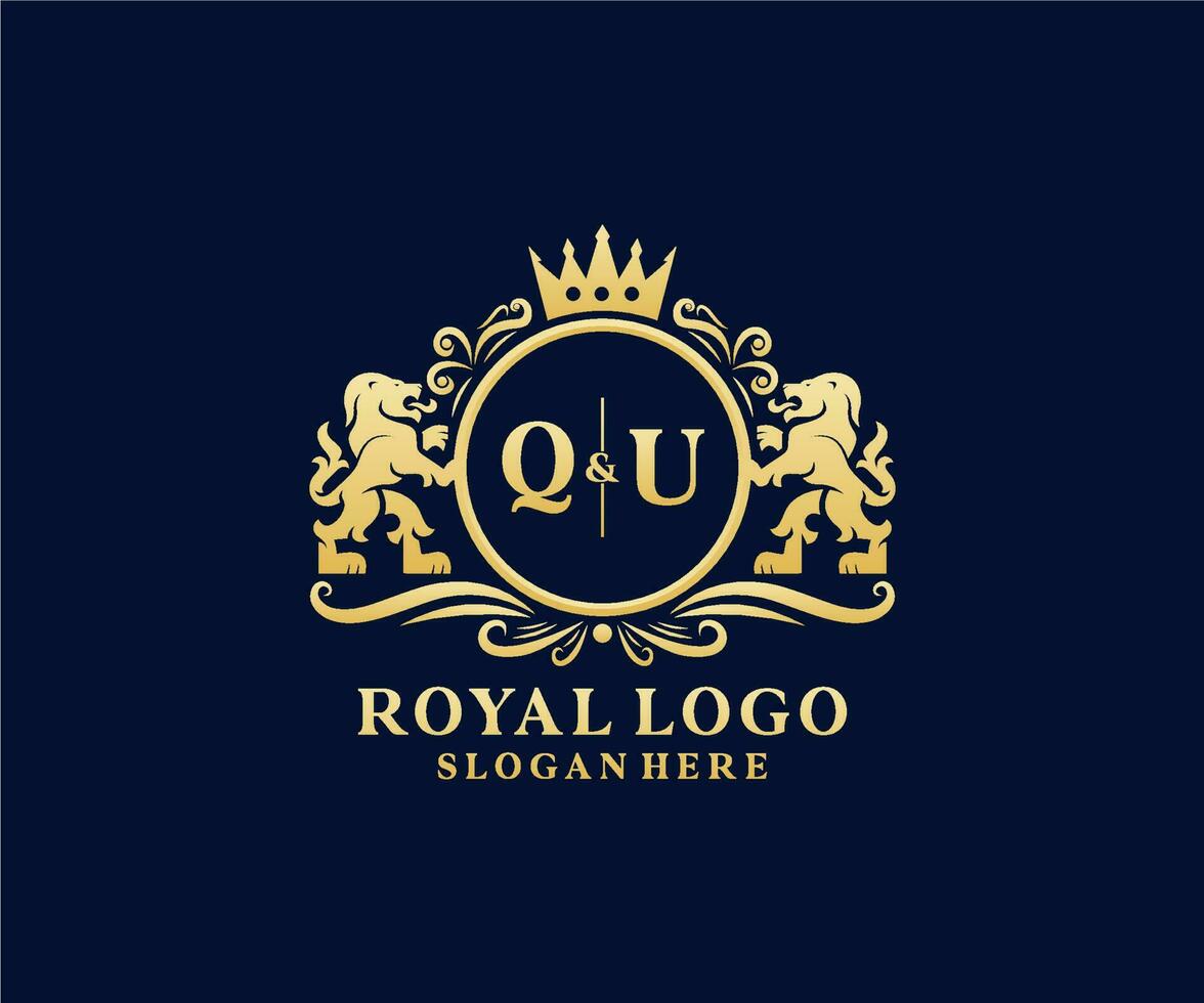 Initial qu Letter Lion Royal Luxury Logo Vorlage in Vektorgrafiken für Restaurant, Lizenzgebühren, Boutique, Café, Hotel, Heraldik, Schmuck, Mode und andere Vektorillustrationen. vektor