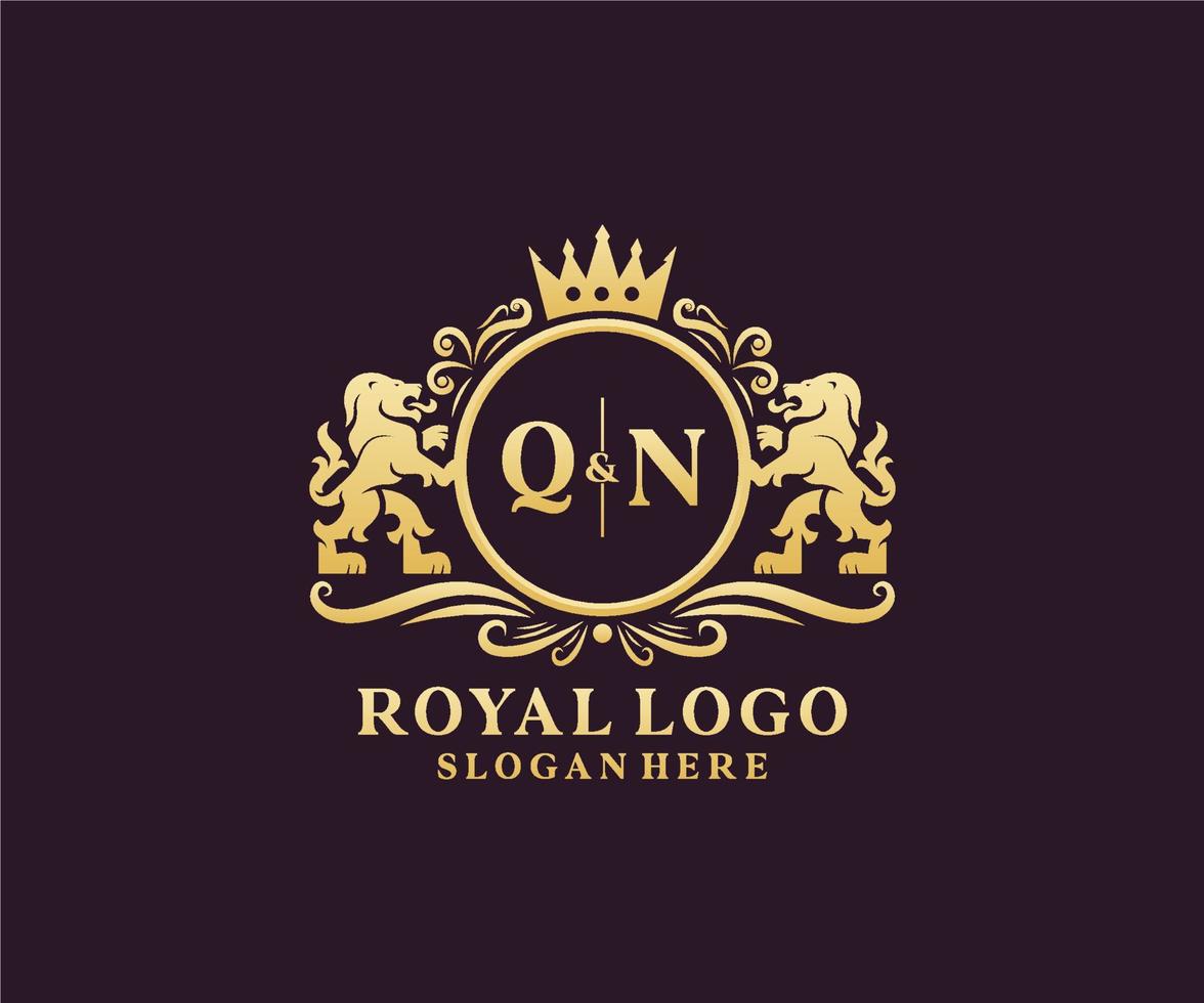 första qn brev lejon kunglig lyx logotyp mall i vektor konst för restaurang, kungligheter, boutique, Kafé, hotell, heraldisk, Smycken, mode och Övrig vektor illustration.