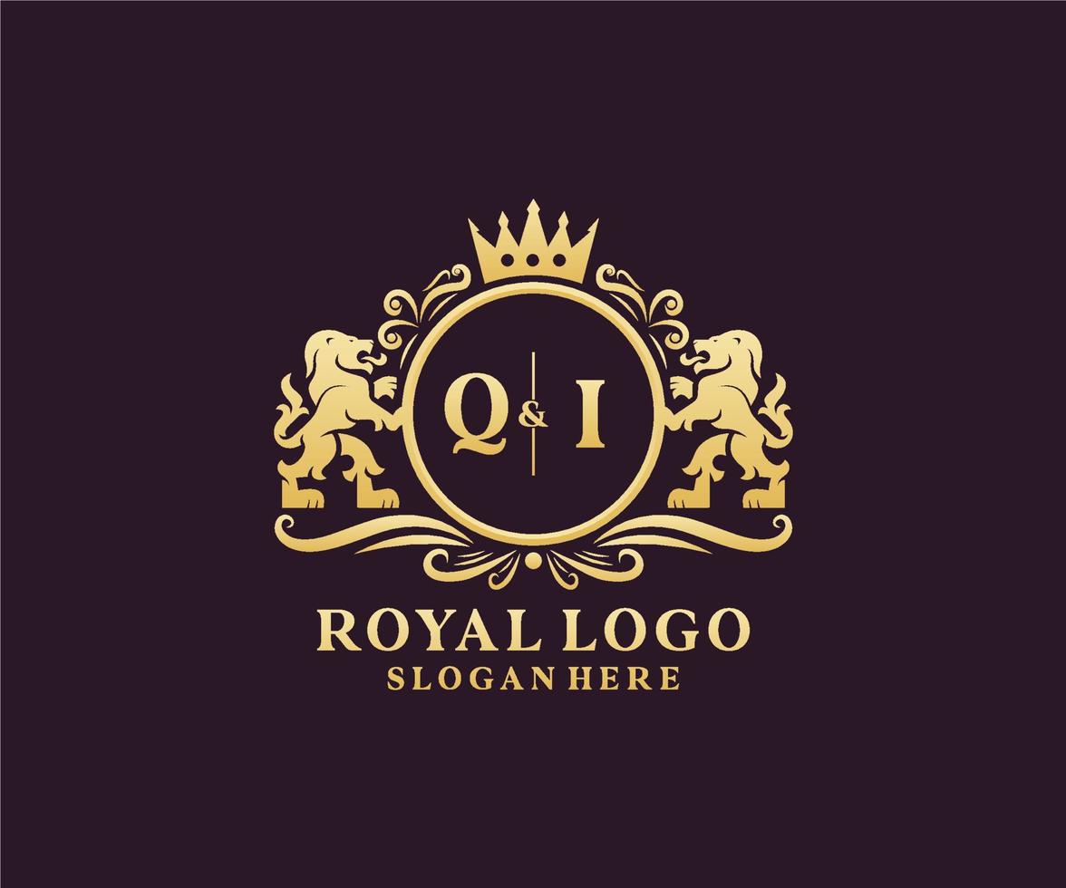 första qi brev lejon kunglig lyx logotyp mall i vektor konst för restaurang, kungligheter, boutique, Kafé, hotell, heraldisk, Smycken, mode och Övrig vektor illustration.