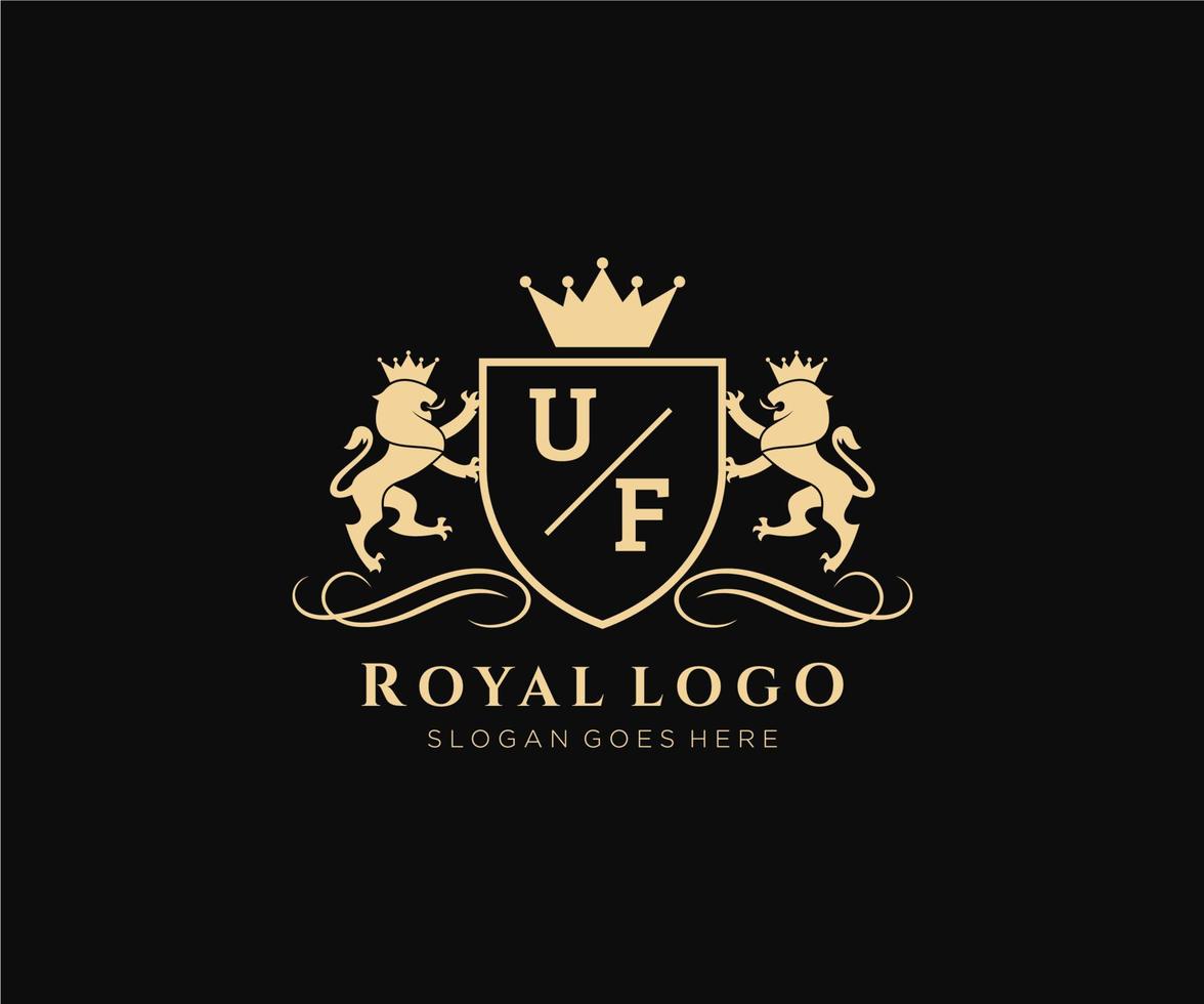 Initiale uf Brief Löwe königlich Luxus heraldisch, Wappen Logo Vorlage im Vektor Kunst zum Restaurant, Königtum, Boutique, Cafe, Hotel, heraldisch, Schmuck, Mode und andere Vektor Illustration.