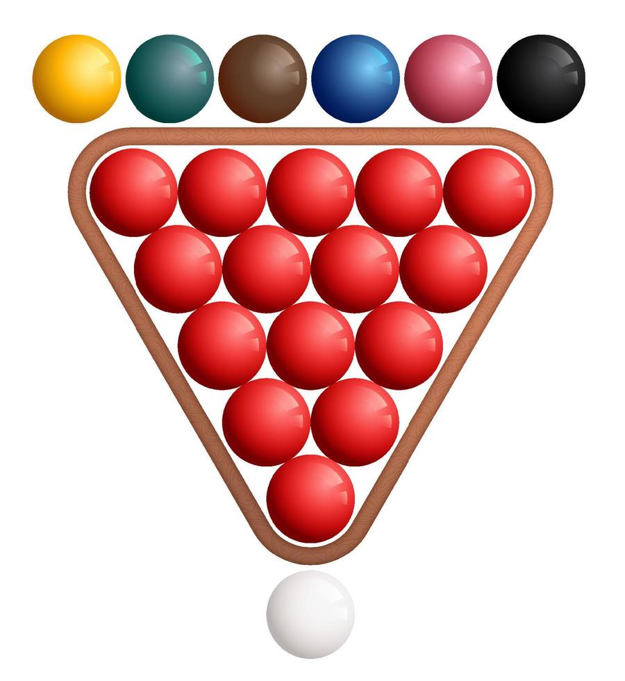 biljard bollar för spelar snooker i en trä- triangel. sporter design element för tävlingar. vektor