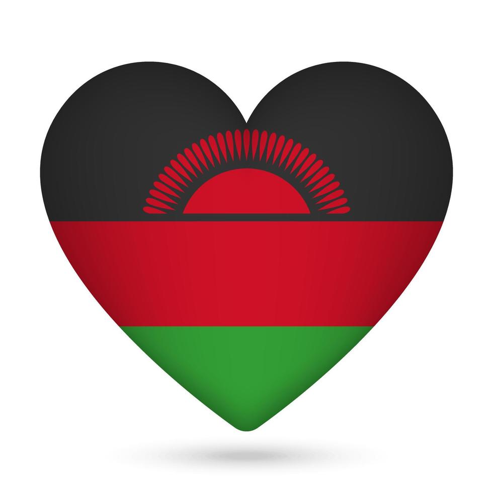 Malawi Flagge im Herz Form. Vektor Illustration.