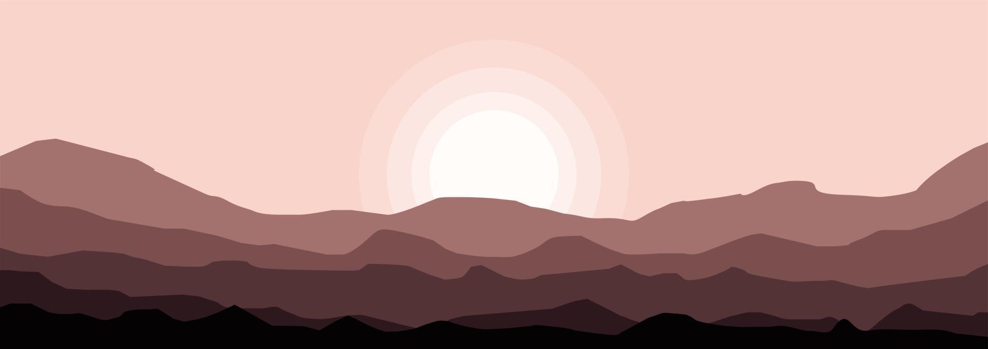 realistisk berg platt landskap vektor illustration. naturlig tapeter är en minimalistisk, polygonal begrepp. soluppgång, dimmig terräng med backar, bergen nära de skog