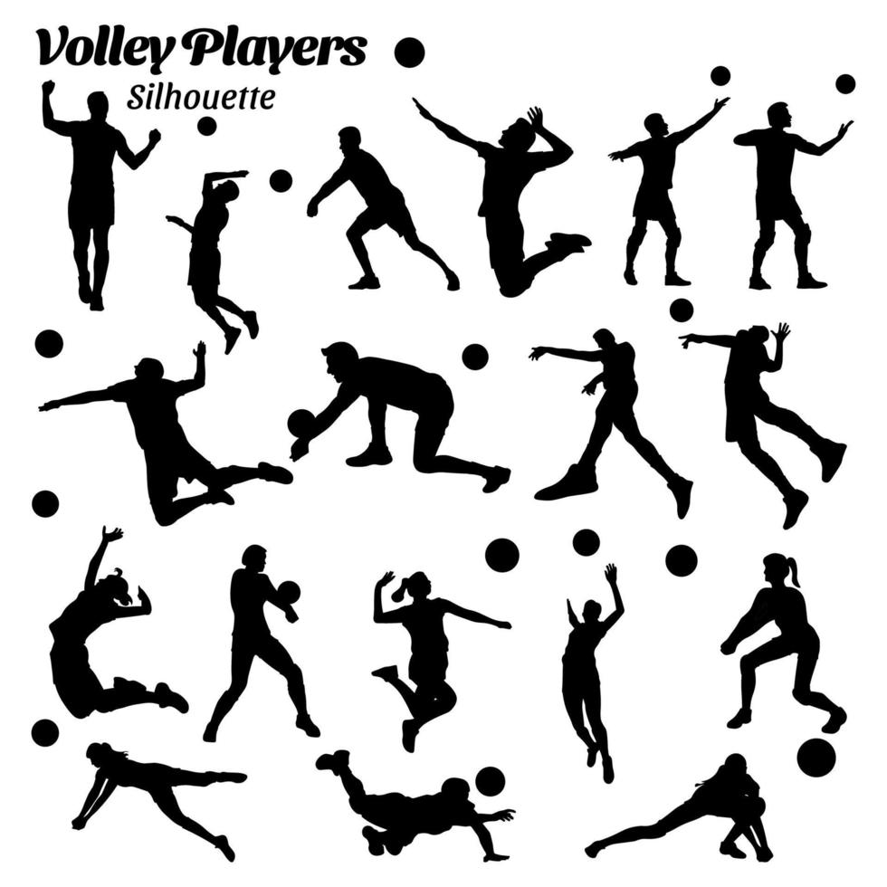 Volley Spieler Silhouette Vektor Illustration Satz.