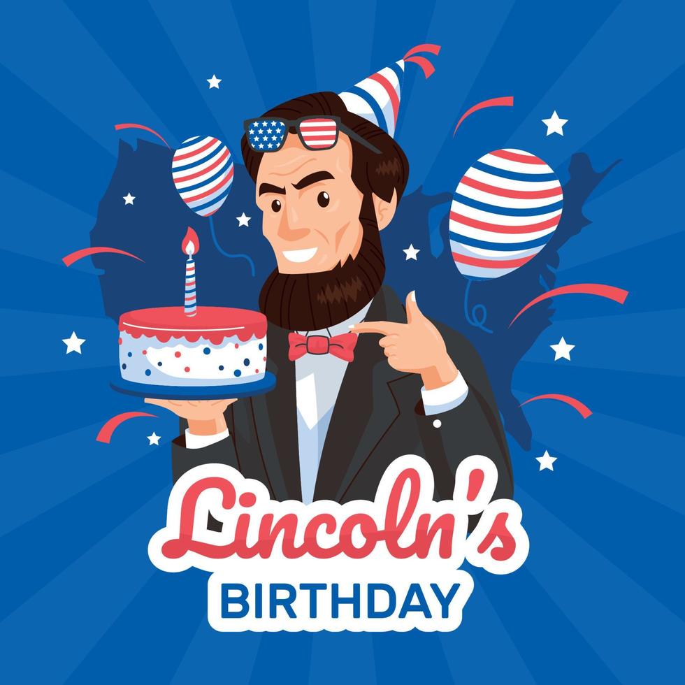 Abraham Lincolns Geburtstag Konzept mit Geburtstag Kuchen und Ballon vektor