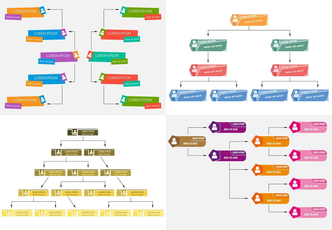 uppsättning av fyra färgrik företag strukturera begrepp, företags- organisation Diagram schema med människor ikoner. vektor illustration.