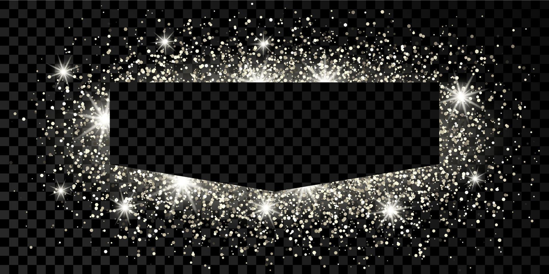 silver- ram med glitter, pärlar och bloss på mörk bakgrund. tömma lyx bakgrund. vektor illustration