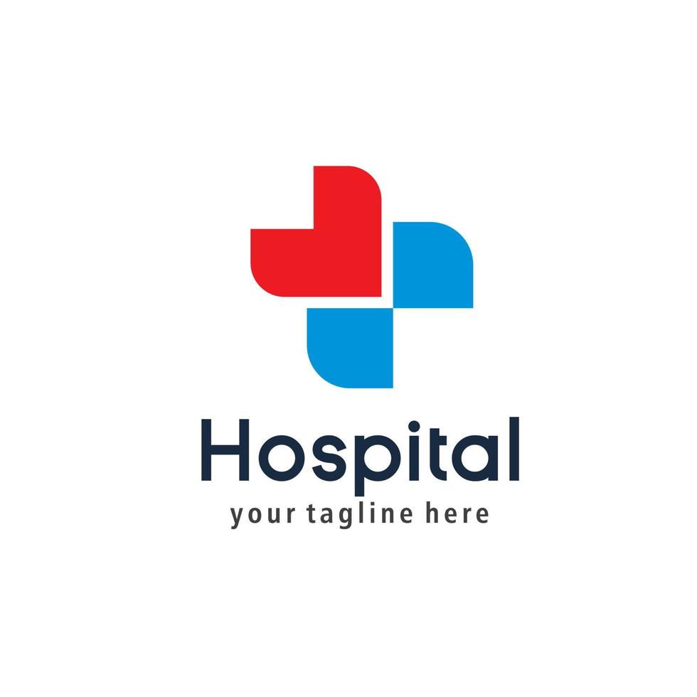 hälsa logotyp design för sjukhus, klinik, apotek, eller hälsa Produkter och företag företag, med en röd och blå kärlek korsa form på de topp vektor