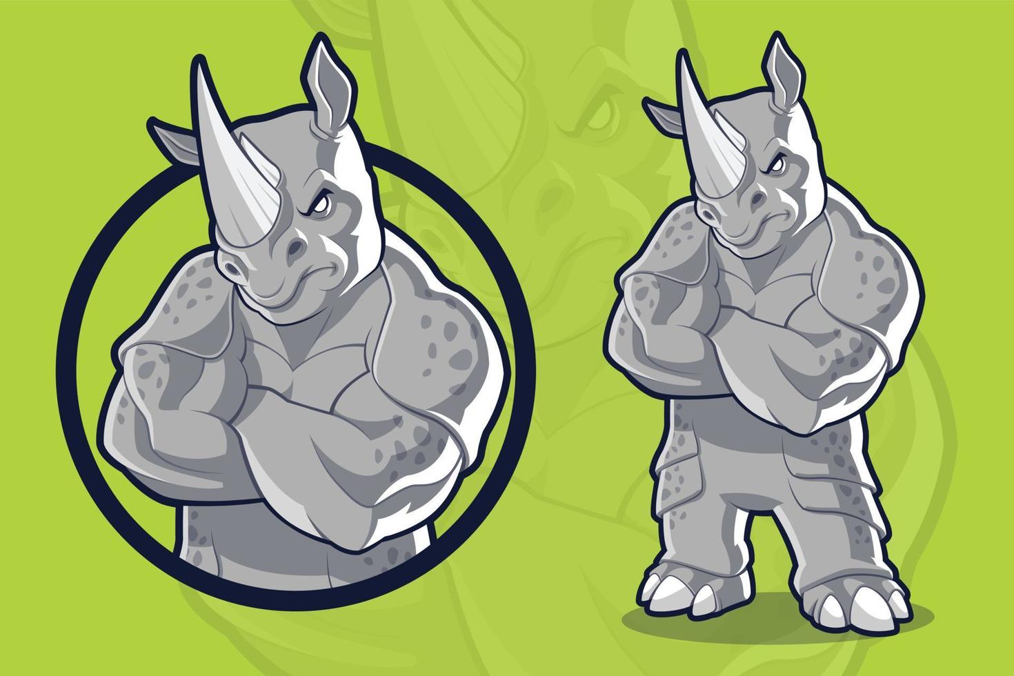 tung och muskulös noshörning maskot design vektor