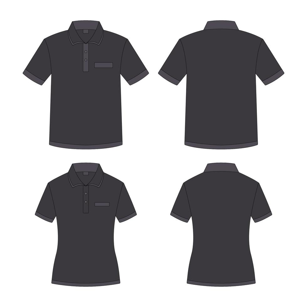 svart polo skjorta översikt mall falsk upp vektor