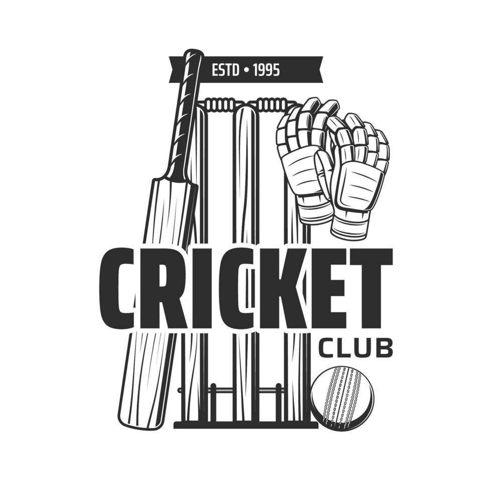 cricket sport objekt ikon, svartvit emblem vektor