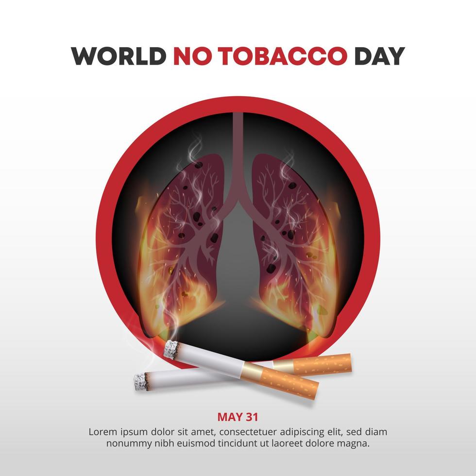 Welt Nein Tabak Tag Hintergrund mit ein verbrannt Lunge und Zigaretten vektor