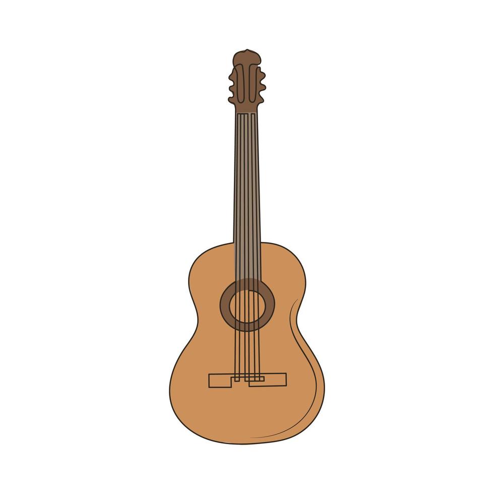 hölzern klassisch akustisch Gitarre. Linie Kunst Musik- Instrument. farbig Hand gezeichnet Vektor Illustration.