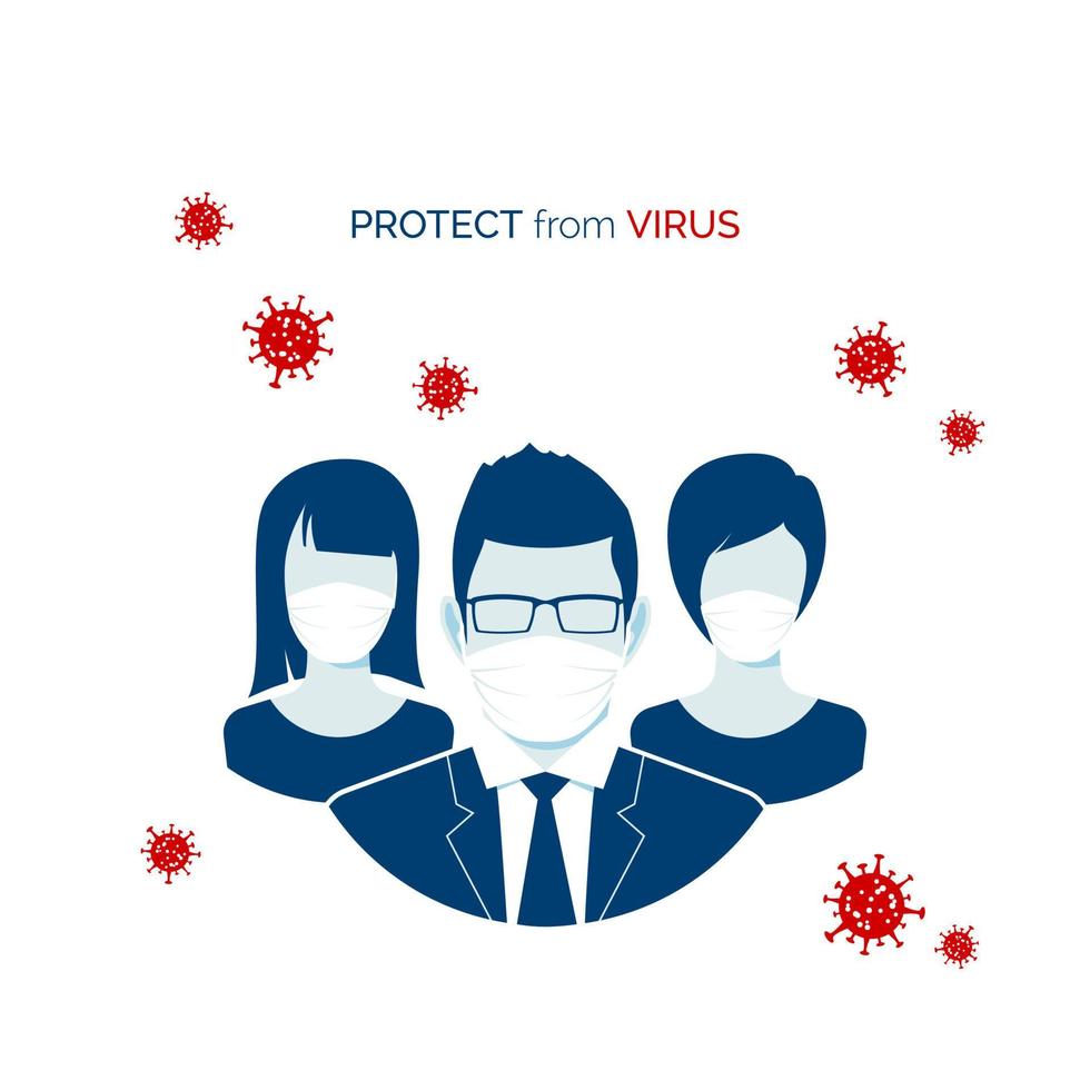 Grippe Infektion oder Virus Ausbruch. Menschen im chirurgisch Maske. Schutz von Krankheit und Virus. Vektor Illustration