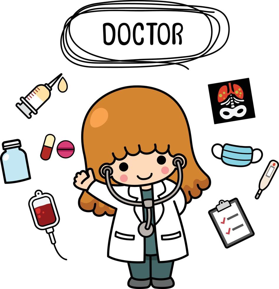 illustration isolerat uppsättning tecknad serie kvinna läkare vektor